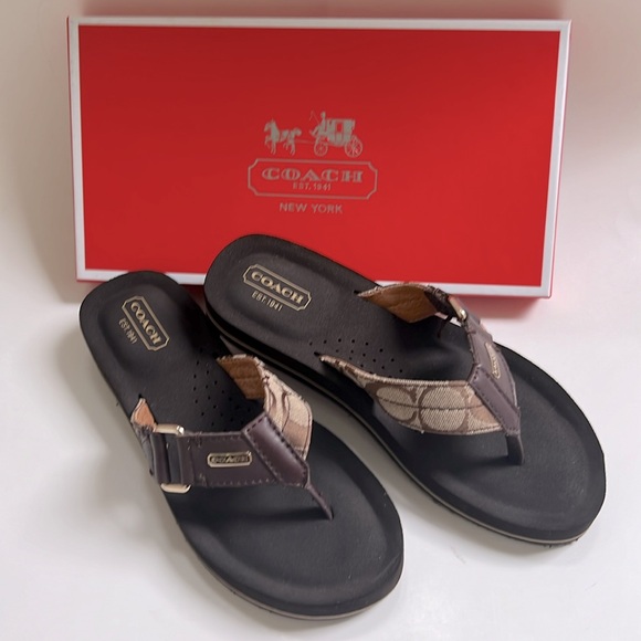 Coach Khaki Chestnut w/Signature C Pattern Sandals; size 5.5 - Picture 2 of 5